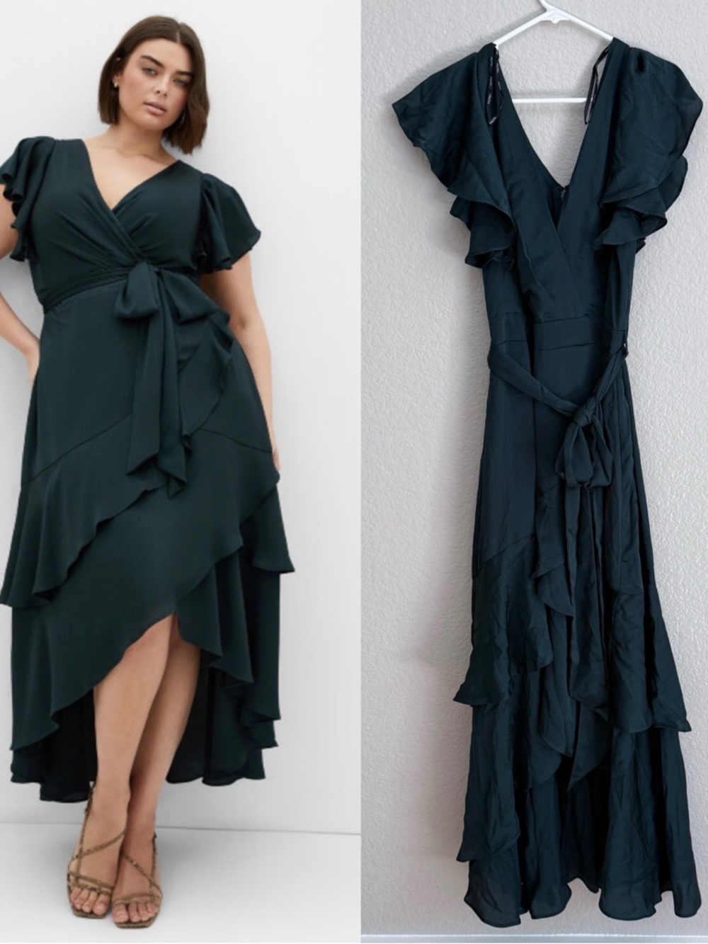 City Chic Plus Size Flirty Jen Maxi Dress green Ruffle Hem High Low - Picture 1 of 6
